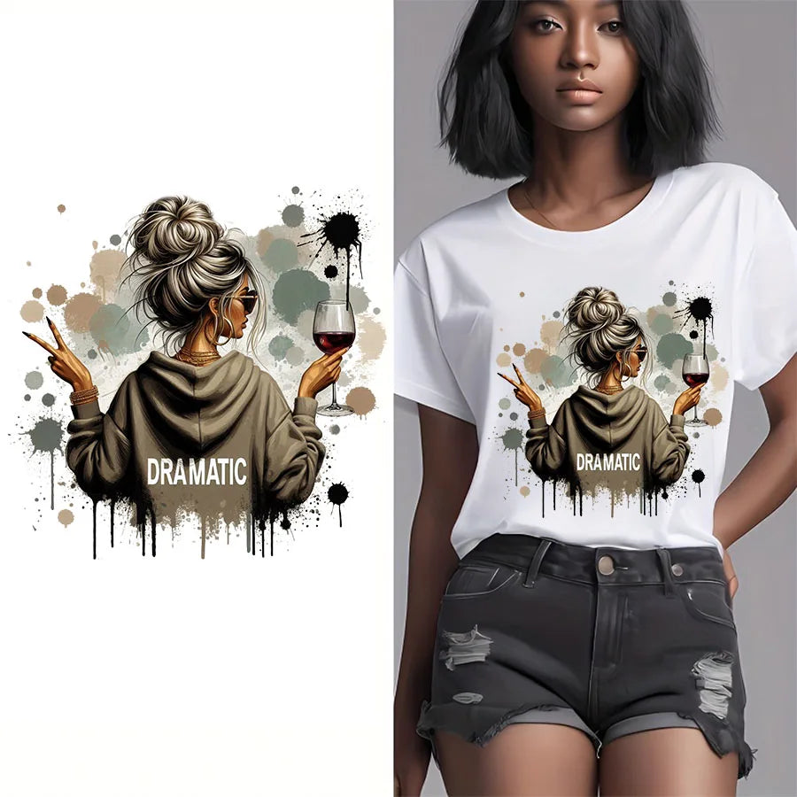Vintage Retro Woman Iron-On Heat Transfer Decal – Dramatic Design for T-Shirts, Bags & Fabric Decor
