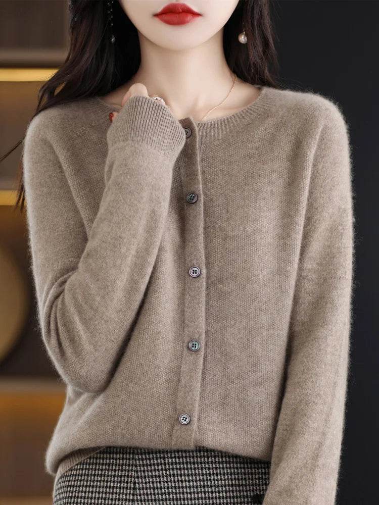 Merino Wool Cardigan – Soft Cashmere O-Neck Sweater - Stylemein