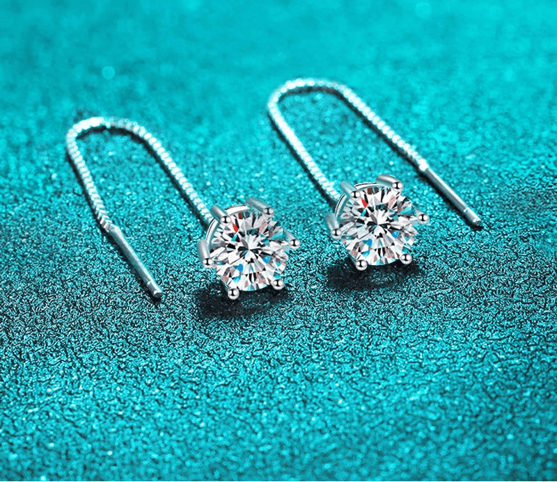Stylemein - Elegant White Gold Plated Moissanite Drop Earrings with Tassel Detail
