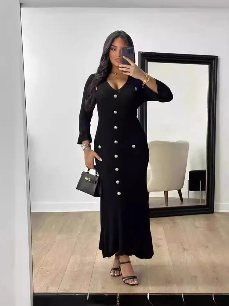 Elegant Knitted Long Dress for Women – Office & Party Wear