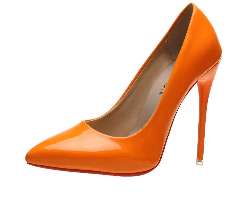 12cm Patent Leather Stiletto Heels – Pointed Toe Florescence Pumps for Office & Spring Events - Stylemein