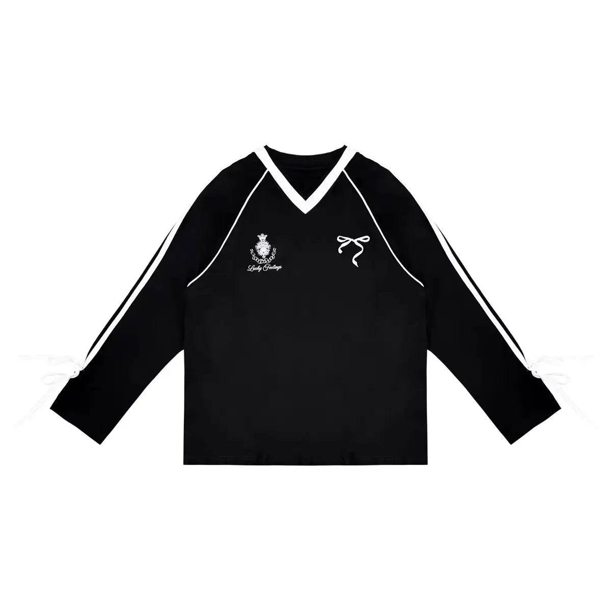 Oversized V-Neck Jersey Graphic Tee – Vintage Y2K Long Sleeve Sports Top for Women - Stylemein
