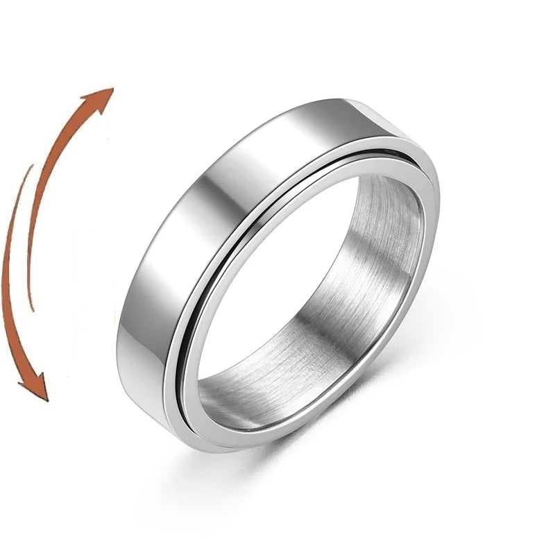 Anti-Stress Fidget Spinner Couple Rings – Rotating Stainless Steel Band for Lovers