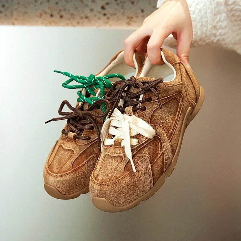 Retro German Trainers: Women's Genuine Leather Sneakers with Fur Trim - Stylemein