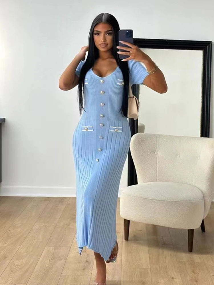 Elegant Knitted Long Dress for Women – Office & Party Wear