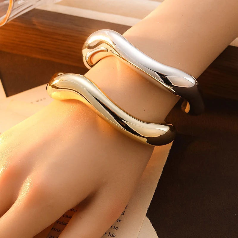 Vintage Geometric Cuff Bangle – Statement Open Bracelet for Women in Gold or Silver
