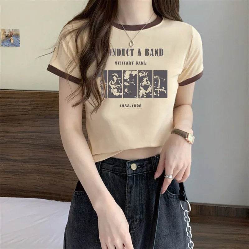 Stylemein - Retro Letter Print T-Shirt – Slim Fit Casual Top