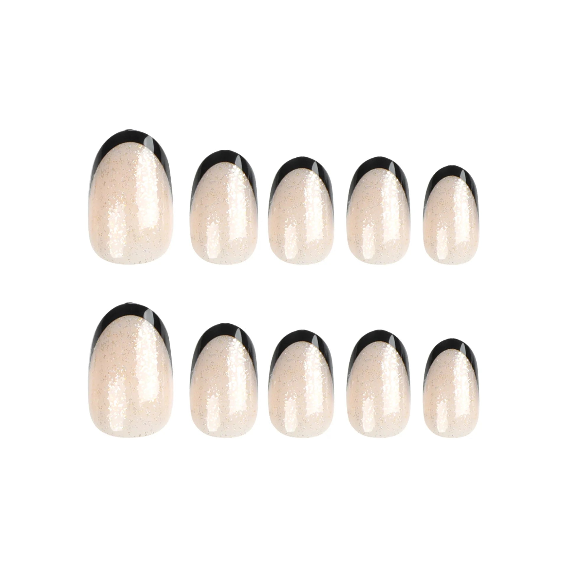 Set of nails with black and white design on a white background