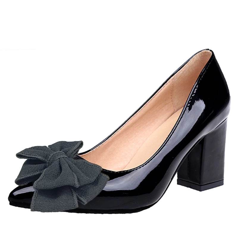 7cm Square Heel Patent Leather Pumps – Dark Green Floral Pointed Toe Shoes - Stylemein