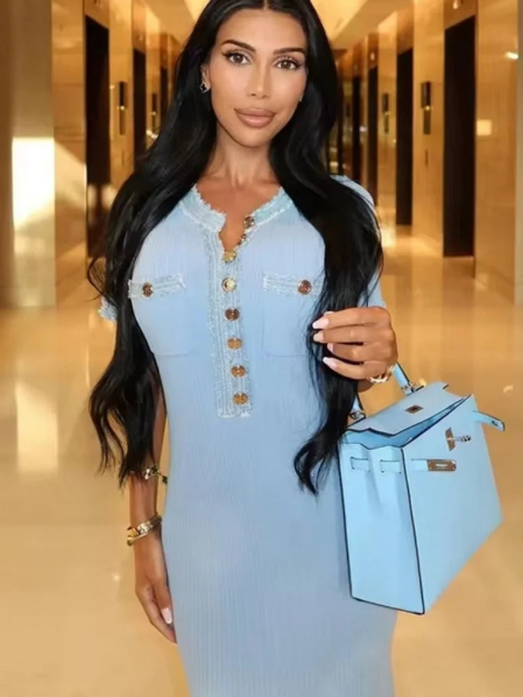 Elegant Women’s Knit Maxi Dress – Chic Bodycon Office Wear
