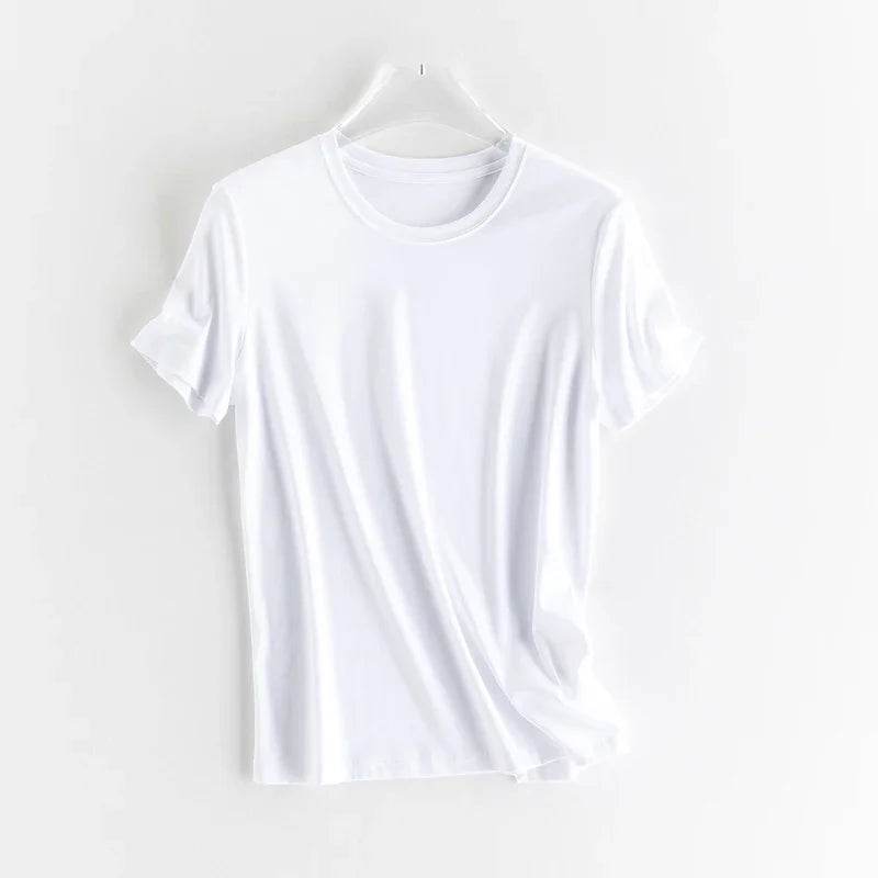 Luxury Silk & Mercerized Cotton Women’s T-Shirt – Short Sleeve Silky Feel V/O-Neck Summer Top - Stylemein