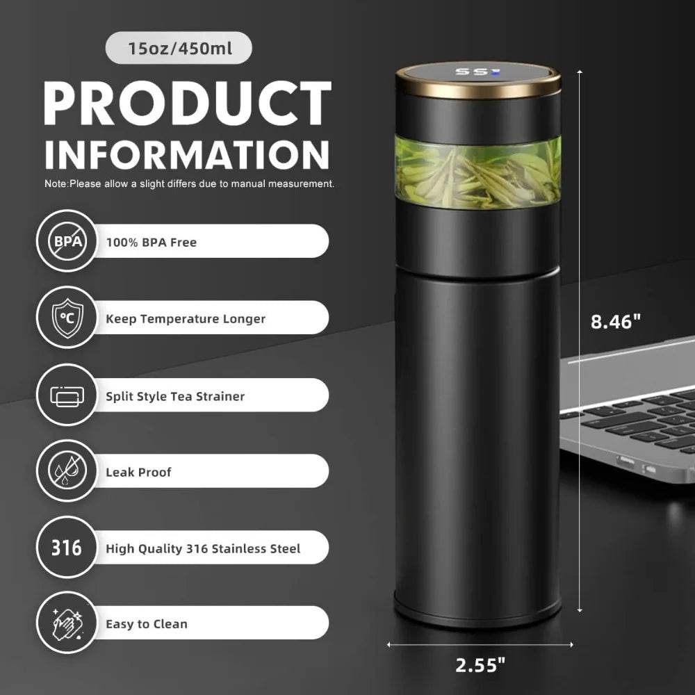 LED temperature display on travel flask

