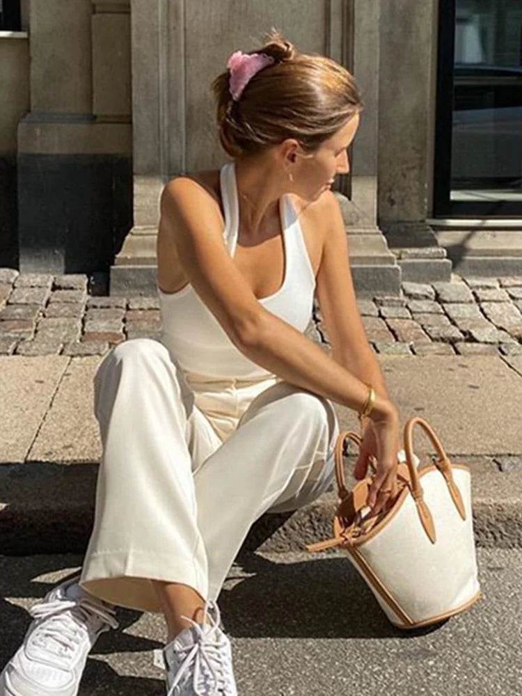 Solid V-Neck Camisole Top – Slim Fit Sleeveless Streetwear Vest - Stylemein