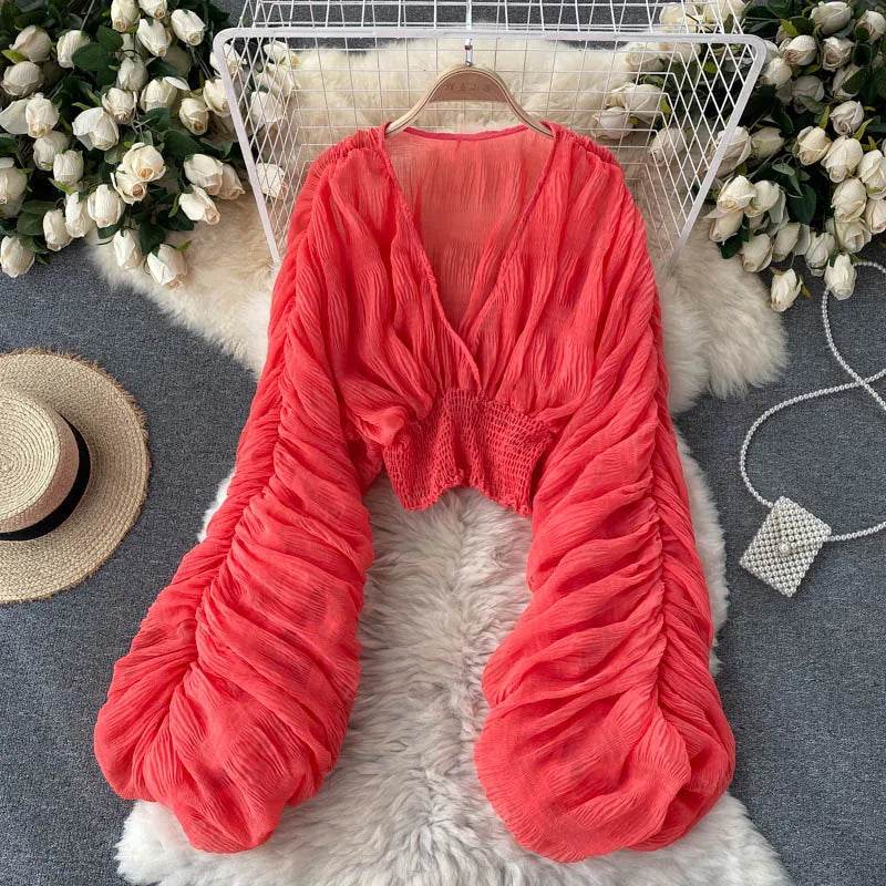 Sheer Chiffon Party Blouse – Long Sleeve See-Through Top for Women - Stylemein