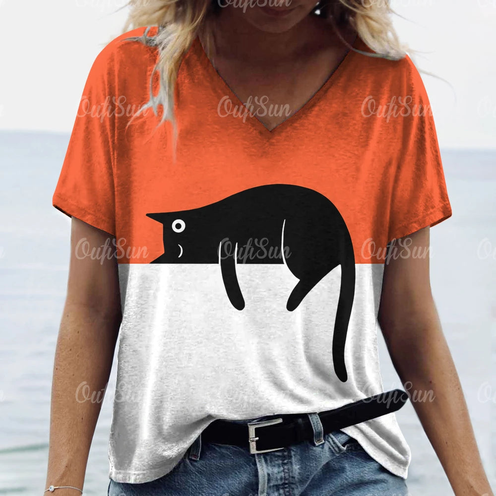 Women’s Oversized Cat Print T-Shirt – Casual Summer Streetwear Top