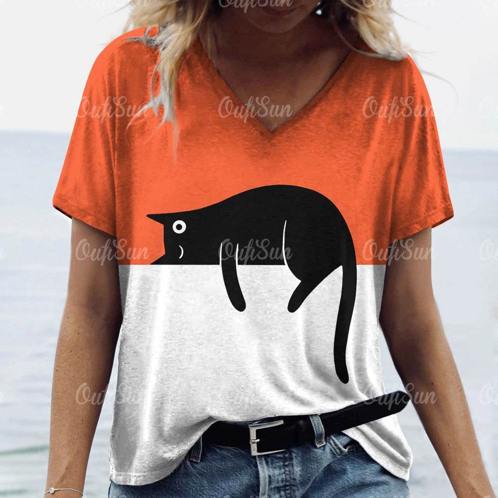 Stylemein - Women’s Oversized Cat Print T-Shirt – Casual Summer Streetwear Top