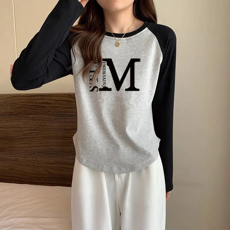 Vintage Letter Print Long Sleeve T-Shirt – Loose Casual Top