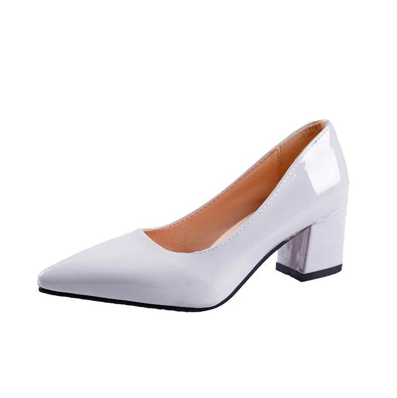 5cm Red Leather Pumps – Square Heel Pointed Toe Dress Shoes, Size 30–50, Classic Party & Office Style - Stylemein