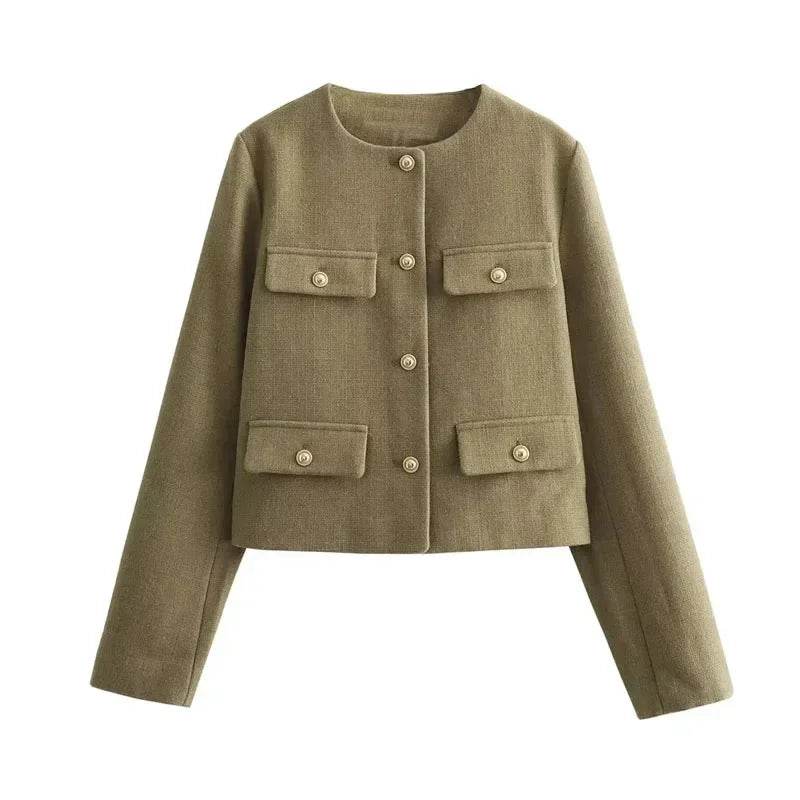 Elegant Cropped Button Jacket: Autumn & Winter Long Sleeve Demi-Season Coat - Stylemein