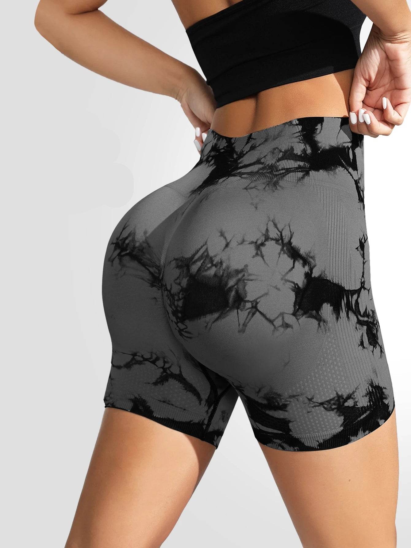 Tie-Dye Seamless High Waist Shorts – Peach-Lifting Fitness Yoga Bottoms - Stylemein