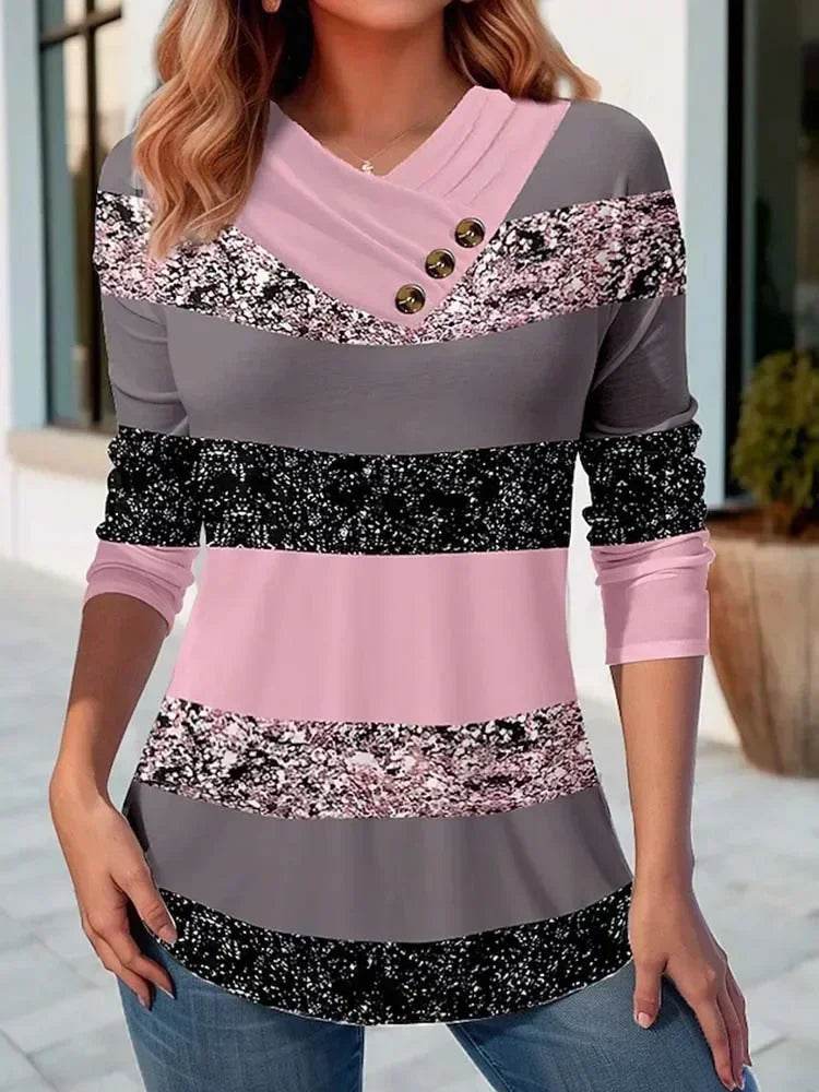 Striped V-Neck Long Sleeve Pullover – Casual Slim Fit Sweater Top for Women - Stylemein
