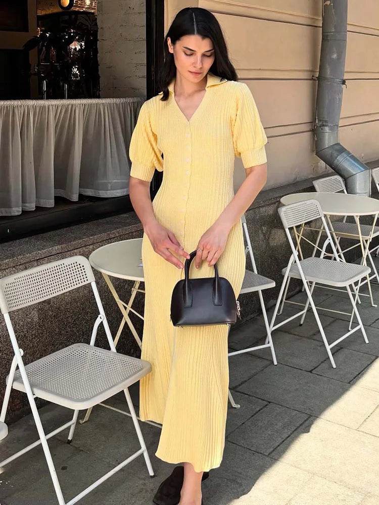 Women’s Knit Maxi Dress – Slit Long Cardigan Patchwork Dress - Stylemein