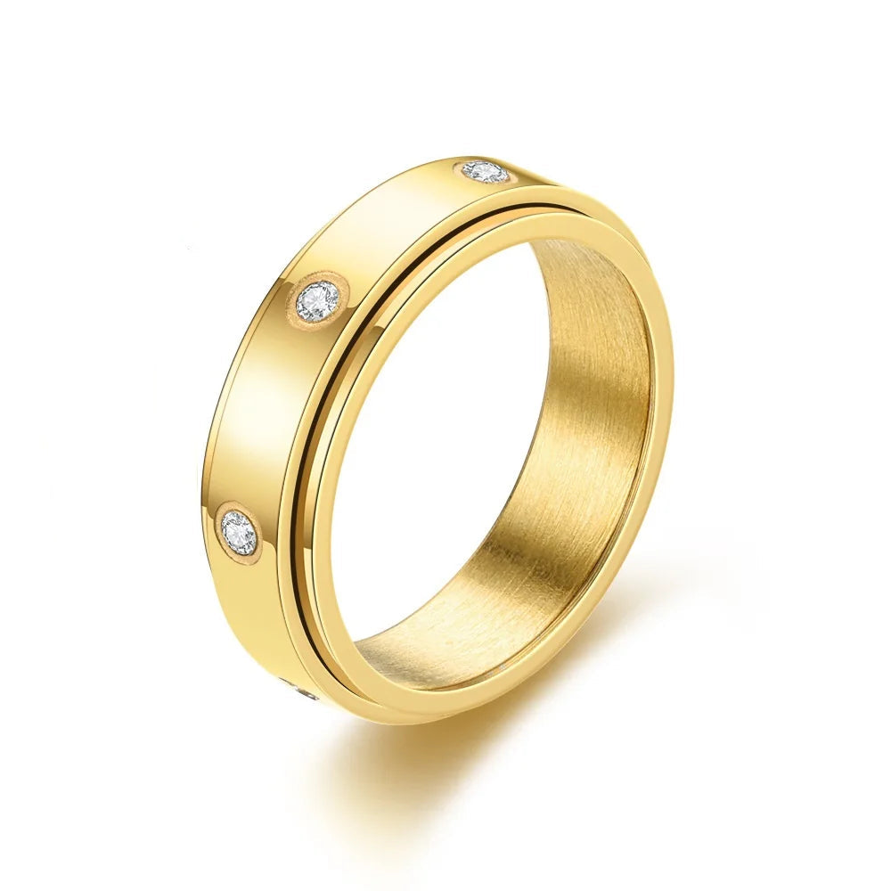 Anti-Stress Fidget Spinner Couple Rings – Rotating Stainless Steel Band for Lovers