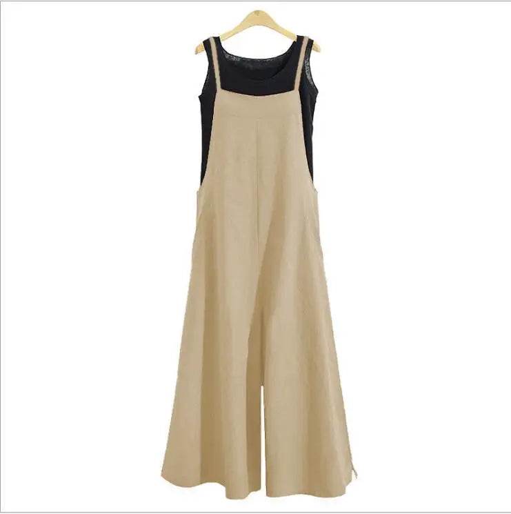 Stylemein - Summer Cotton Linen Jumpsuit – Loose Wide Leg Overalls with Adjustable Straps
