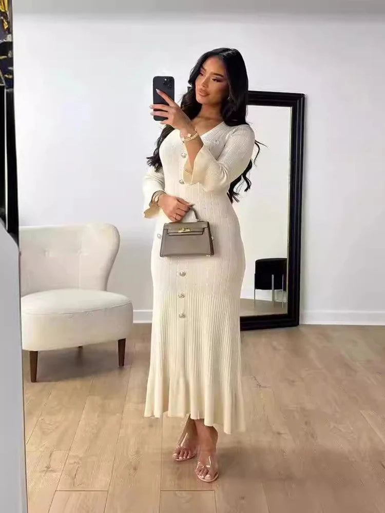 Elegant Knitted Long Dress for Women – Office & Party Wear