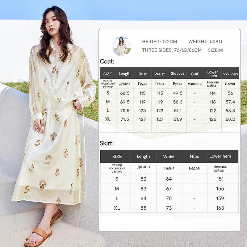 Lace-Up Shirt & Skirt Set – Embroidered Lyocell Two-Piece Outfit. - Stylemein