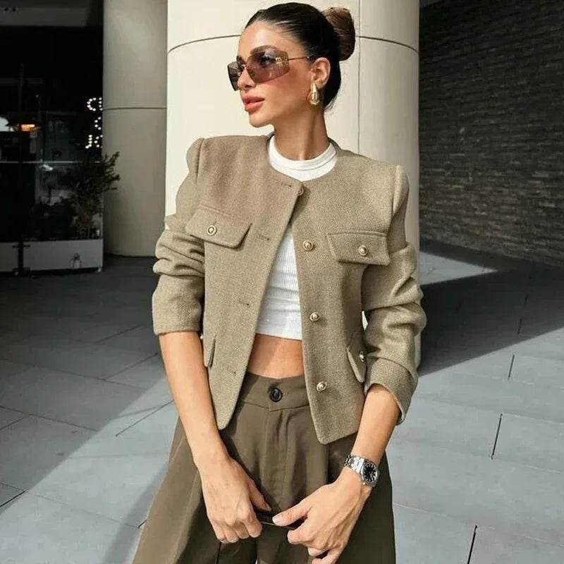 Elegant Cropped Button Jacket: Autumn & Winter Long Sleeve Demi-Season Coat - Stylemein