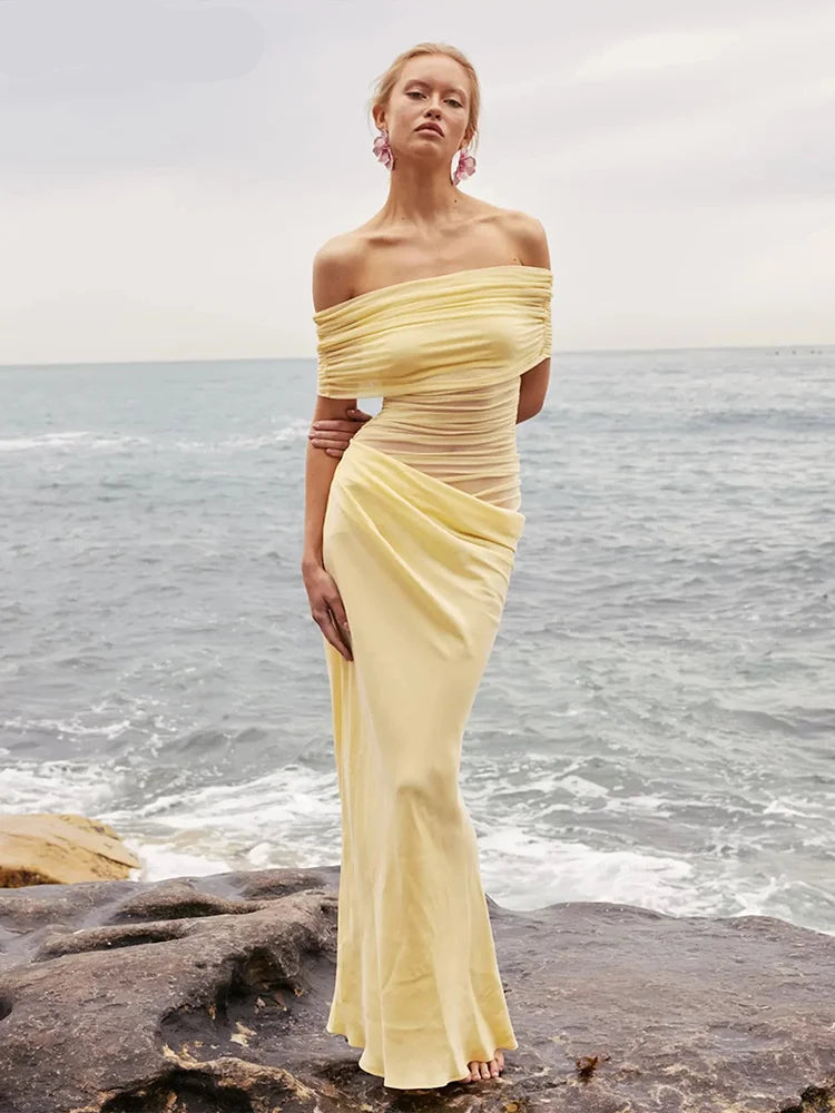 Ruched mesh patchwork dress

