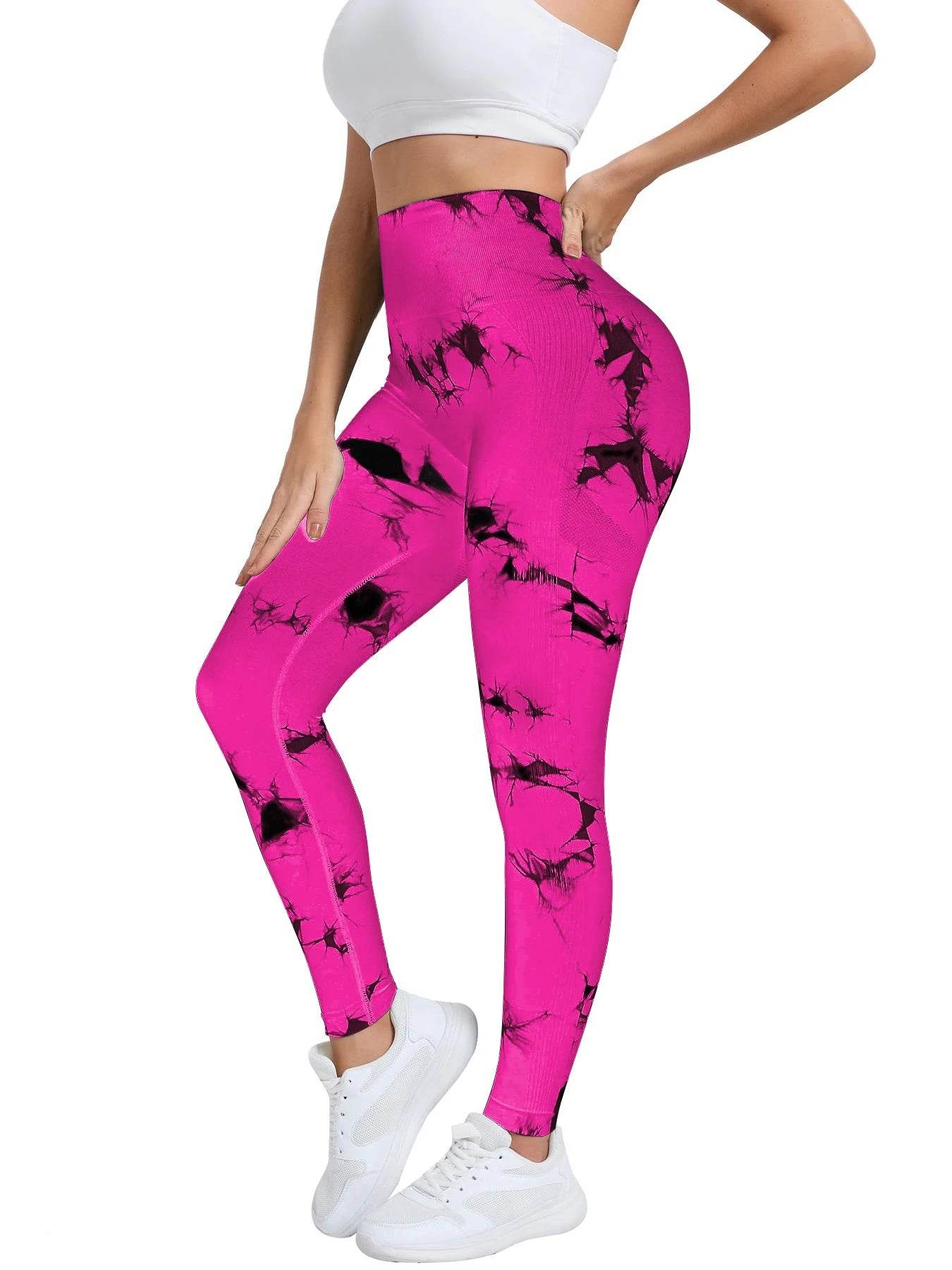 Peach Tie-Dye High Waist Seamless Yoga Pants for Women - Stylemein