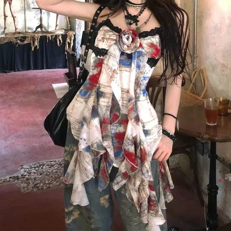 Sexy Gyaru Halter Top – Sweet Print Slim Fit Summer Crop - Stylemein