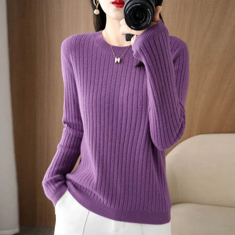 Striped Loose Knit Sweater – Warm O-Neck Long Sleeve Pullover - Stylemein