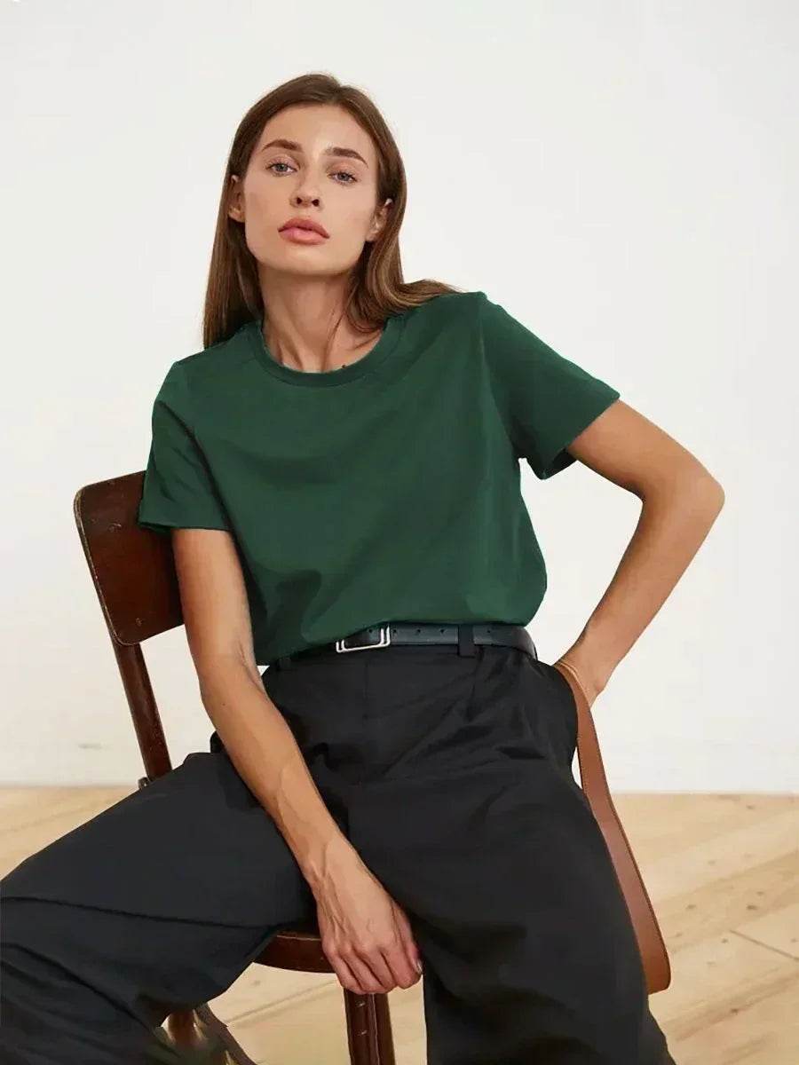 100% Cotton Women’s T-Shirt – Loose Fit Summer Basic Tee - Stylemein