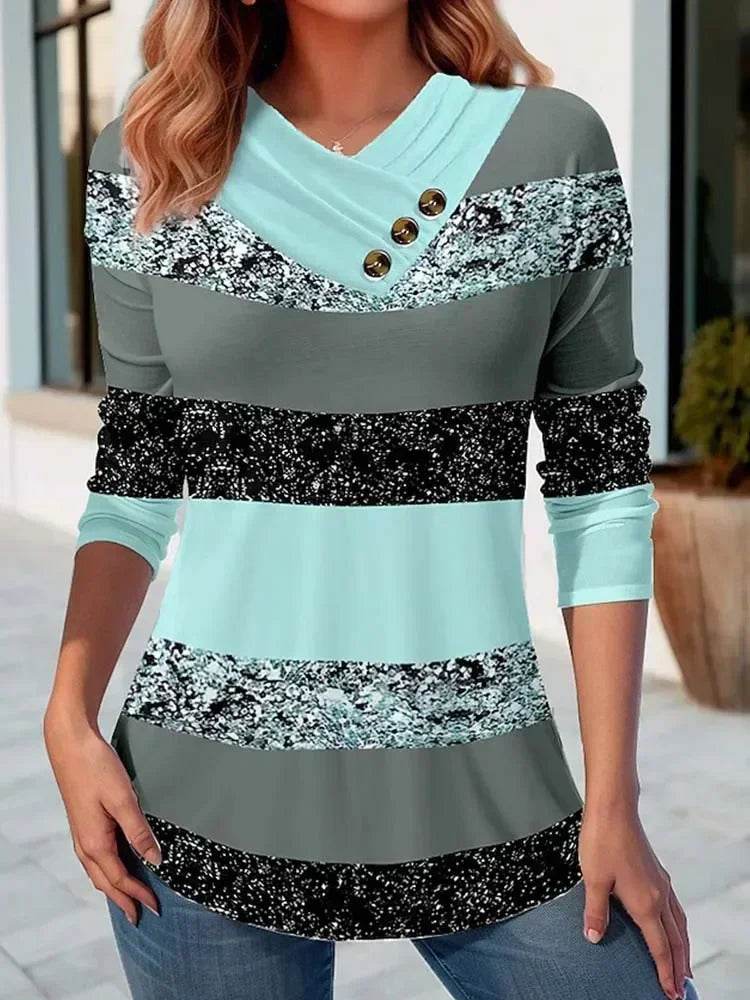 Striped V-Neck Long Sleeve Pullover – Casual Slim Fit Sweater Top for Women - Stylemein