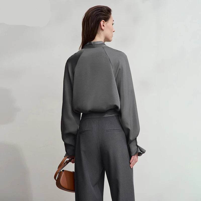 Stylemein - Elegant V-Neck Blouse – Loose Long Sleeve Autumn Top