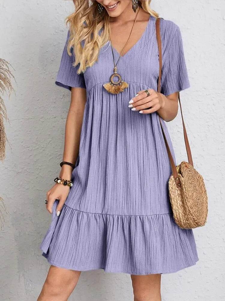 Women's Loose Vintage Ruffles Lace Befree Summer Dress - Stylemein