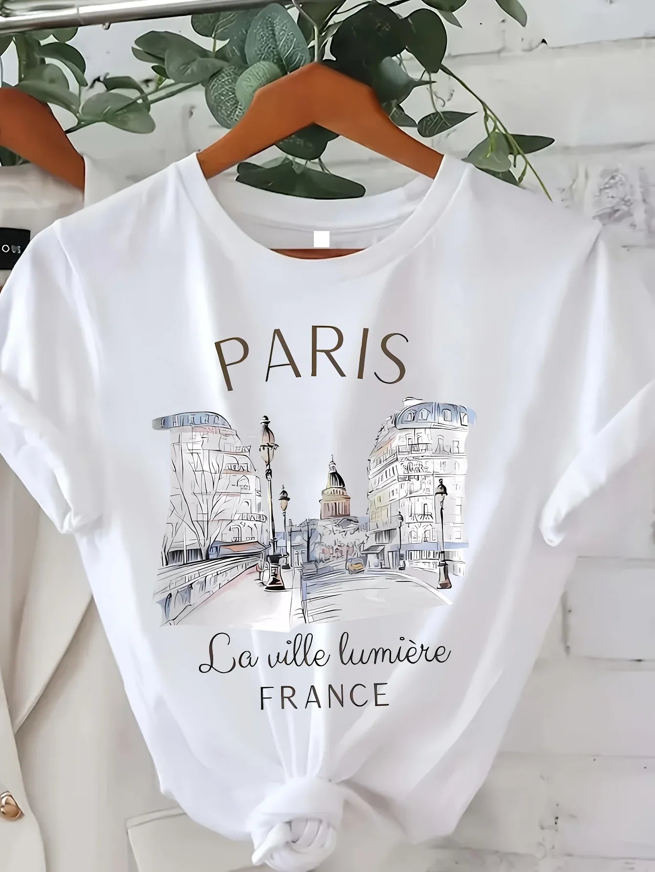 Women’s 90s Paris Print T-Shirt – Short Sleeve Crew Neck Casual Top