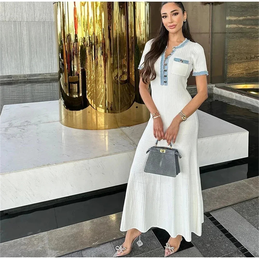 Elegant Women’s Knit Maxi Dress – Chic Bodycon Office Wear