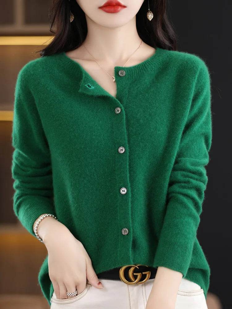 Merino Wool Cardigan – Soft Cashmere O-Neck Sweater - Stylemein
