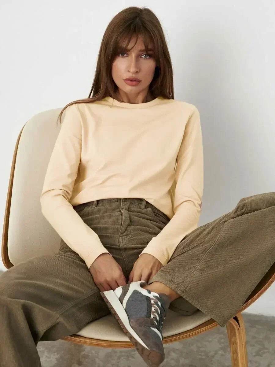 Soft 100% Cotton Oversized Long Sleeve Tee: Essential Spring & Autumn Layering Top - Stylemein