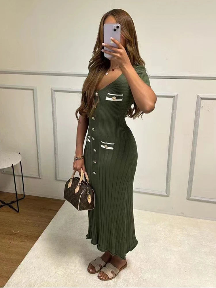 Elegant Knitted Long Dress for Women – Office & Party Wear