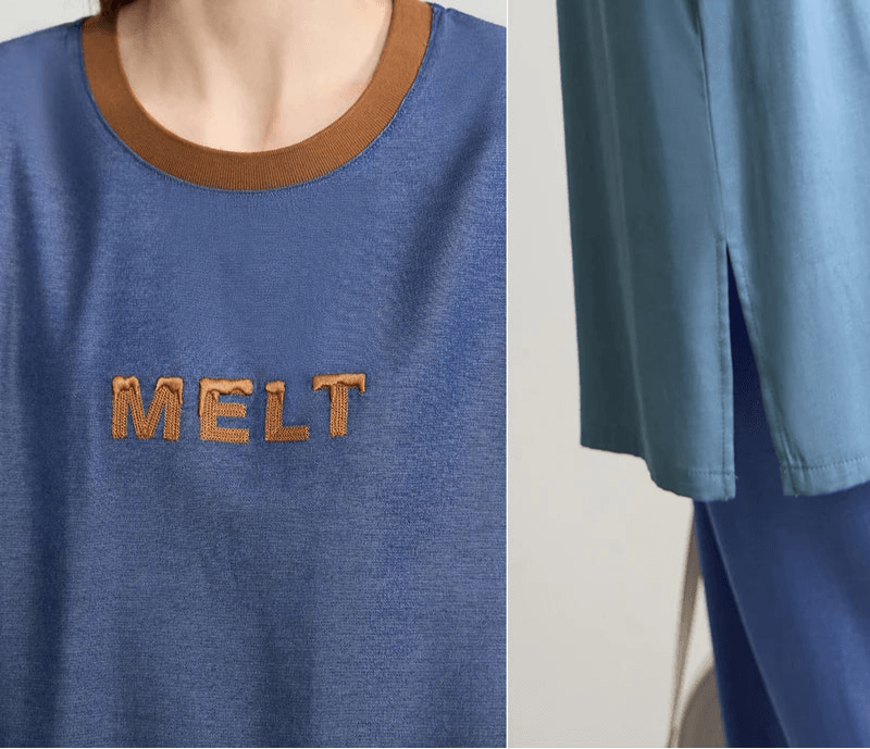 Colorblock Letter Embroidered T-Shirt – Minimalist Slim Fit Top - Stylemein