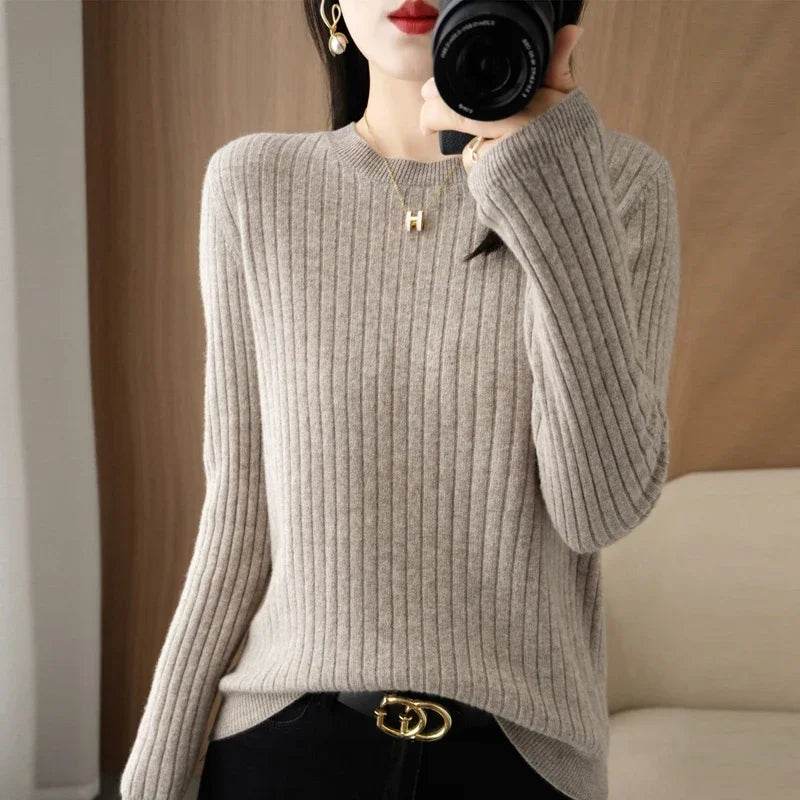 Striped Loose Knit Sweater – Warm O-Neck Long Sleeve Pullover - Stylemein