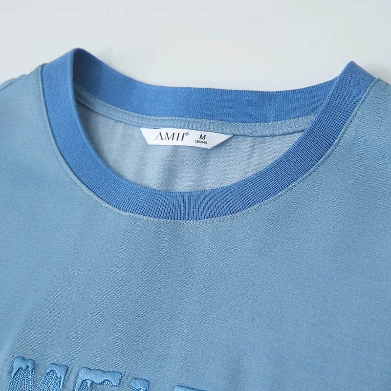Colorblock Letter Embroidered T-Shirt – Minimalist Slim Fit Top - Stylemein