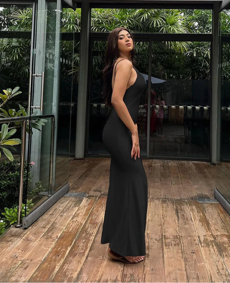 Elegant Backless Evening Maxi Dress – V-Neck Sleeveless Mermaid Prom Gown