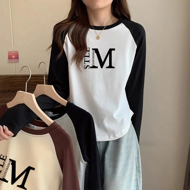 Vintage Letter Print Long Sleeve T-Shirt – Loose Casual Top
