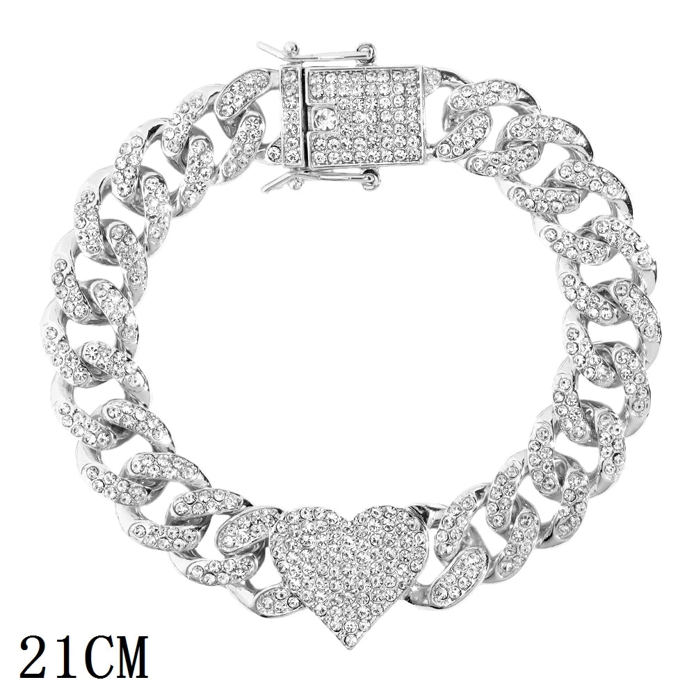 12mm Iced Out Cuban Link Chain Bracelet Gold Silver for Men & Women